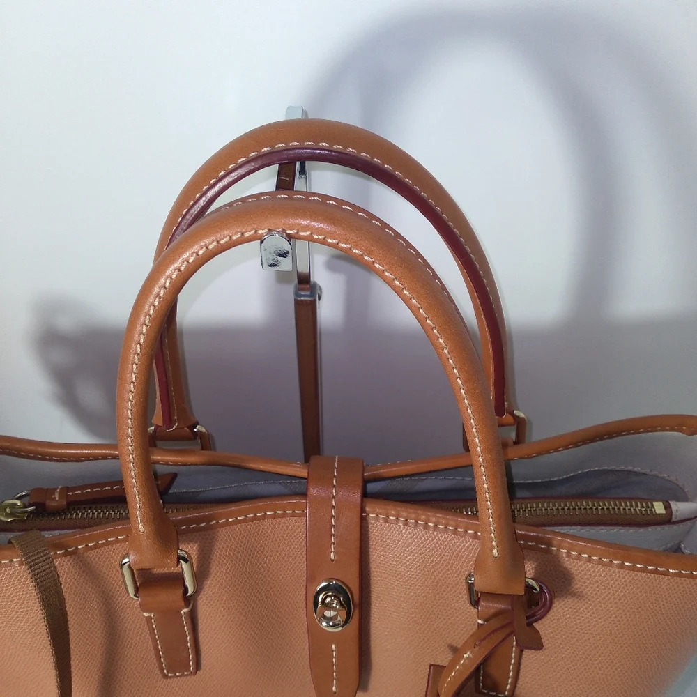 Authentic Dooney & Bourke Shelby Shopper Carmel/Tan Leather Tote and Wallet Set